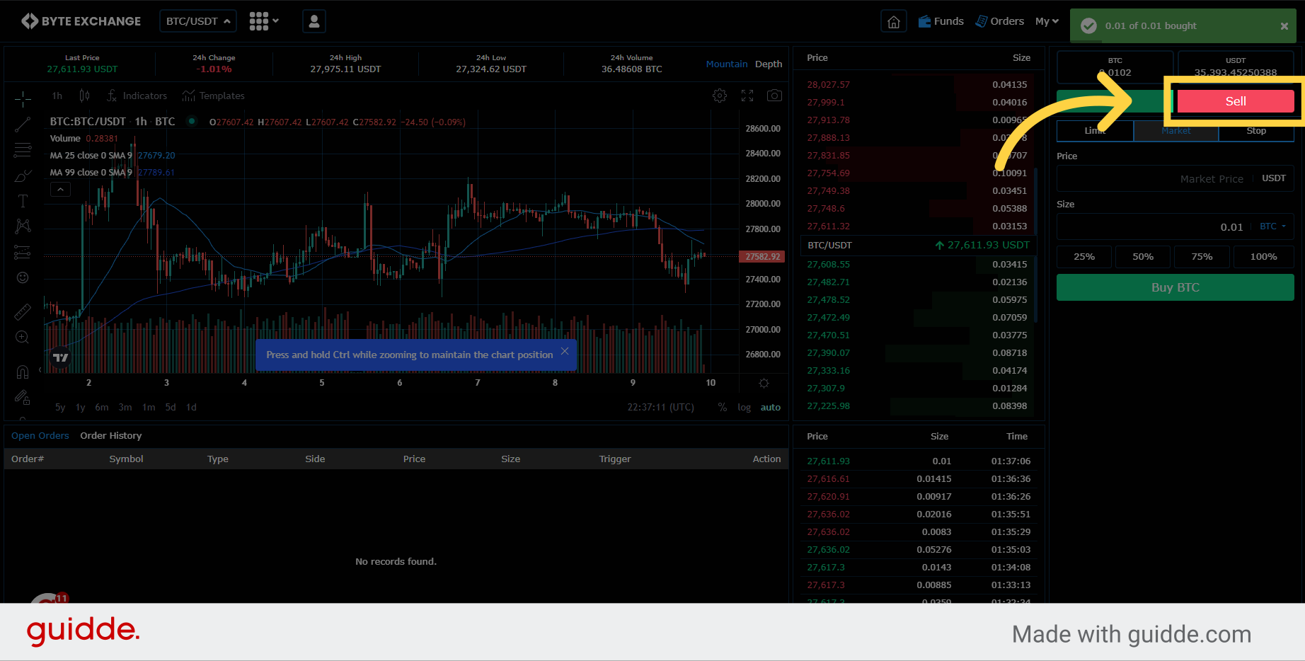 Setting Sell side market orders