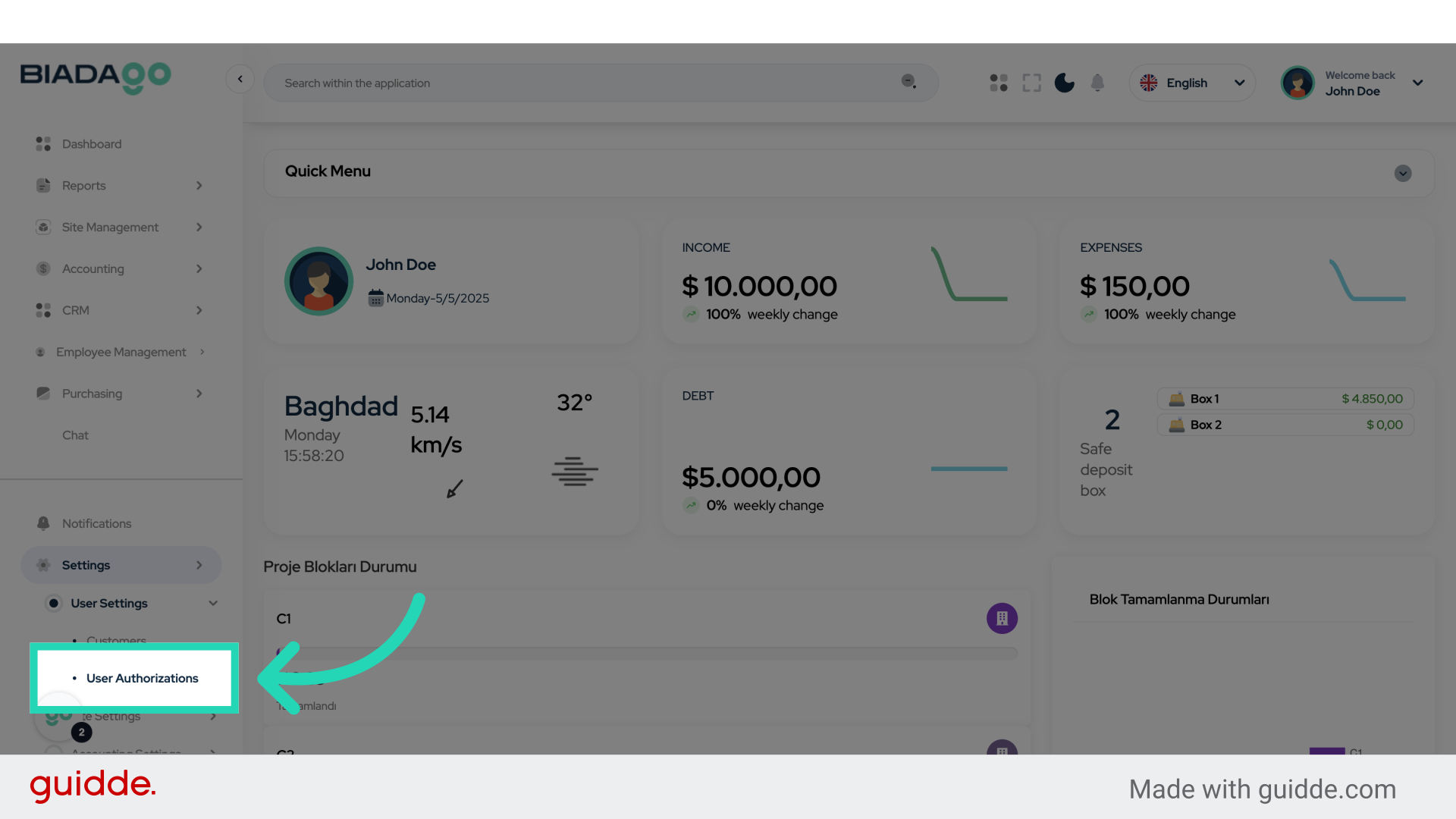 Click 'User Authorizations'