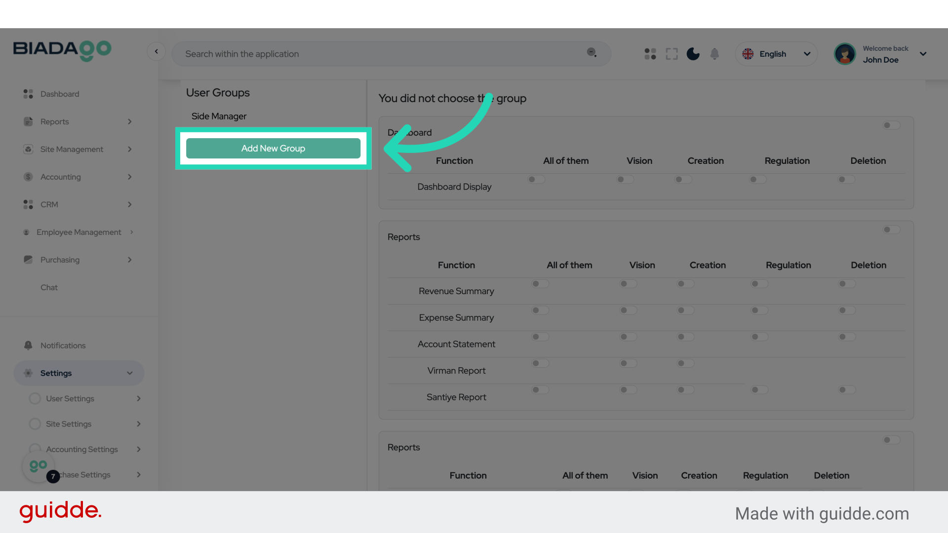 Click 'Add New Group'