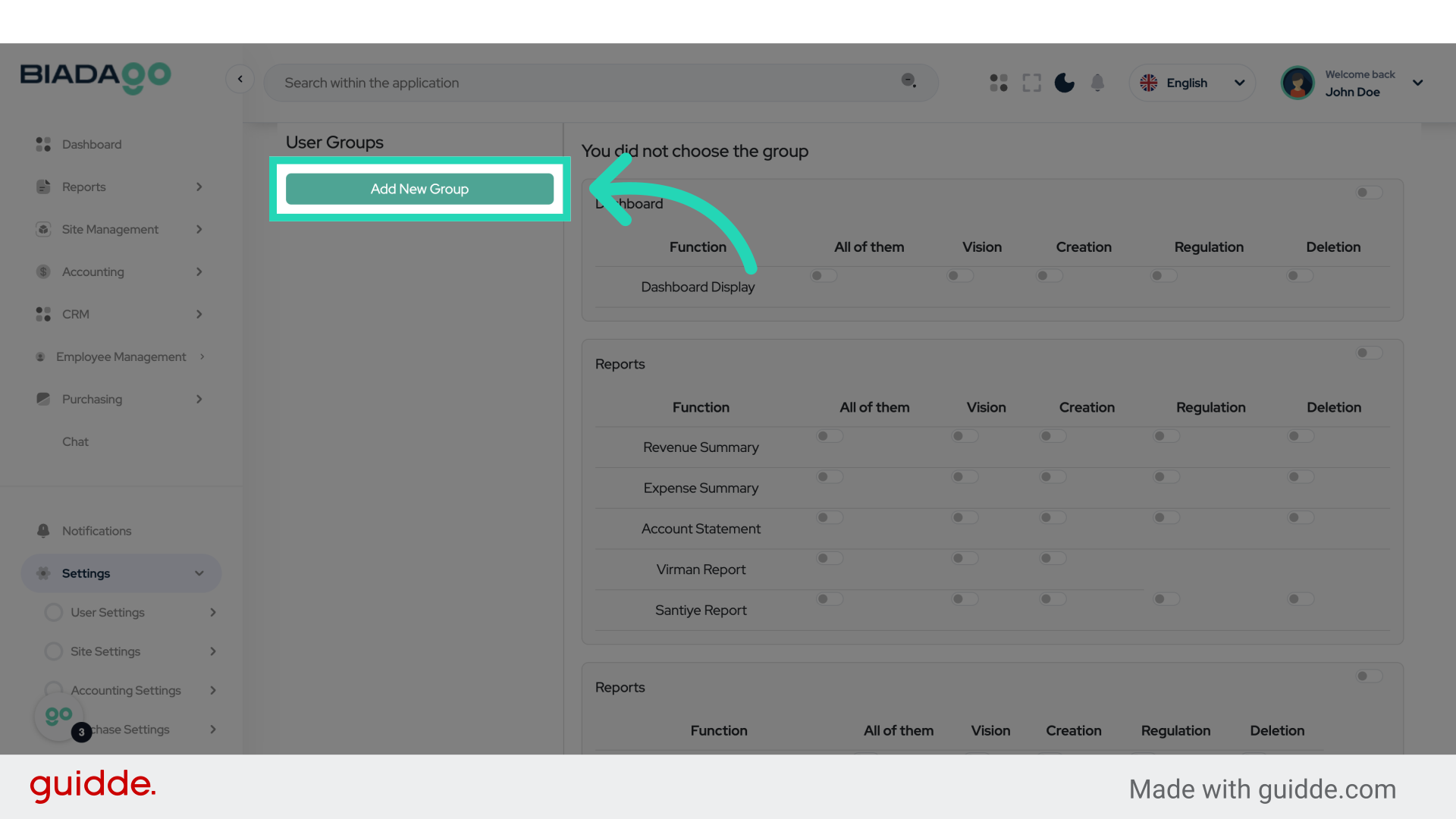 Click 'Add New Group'