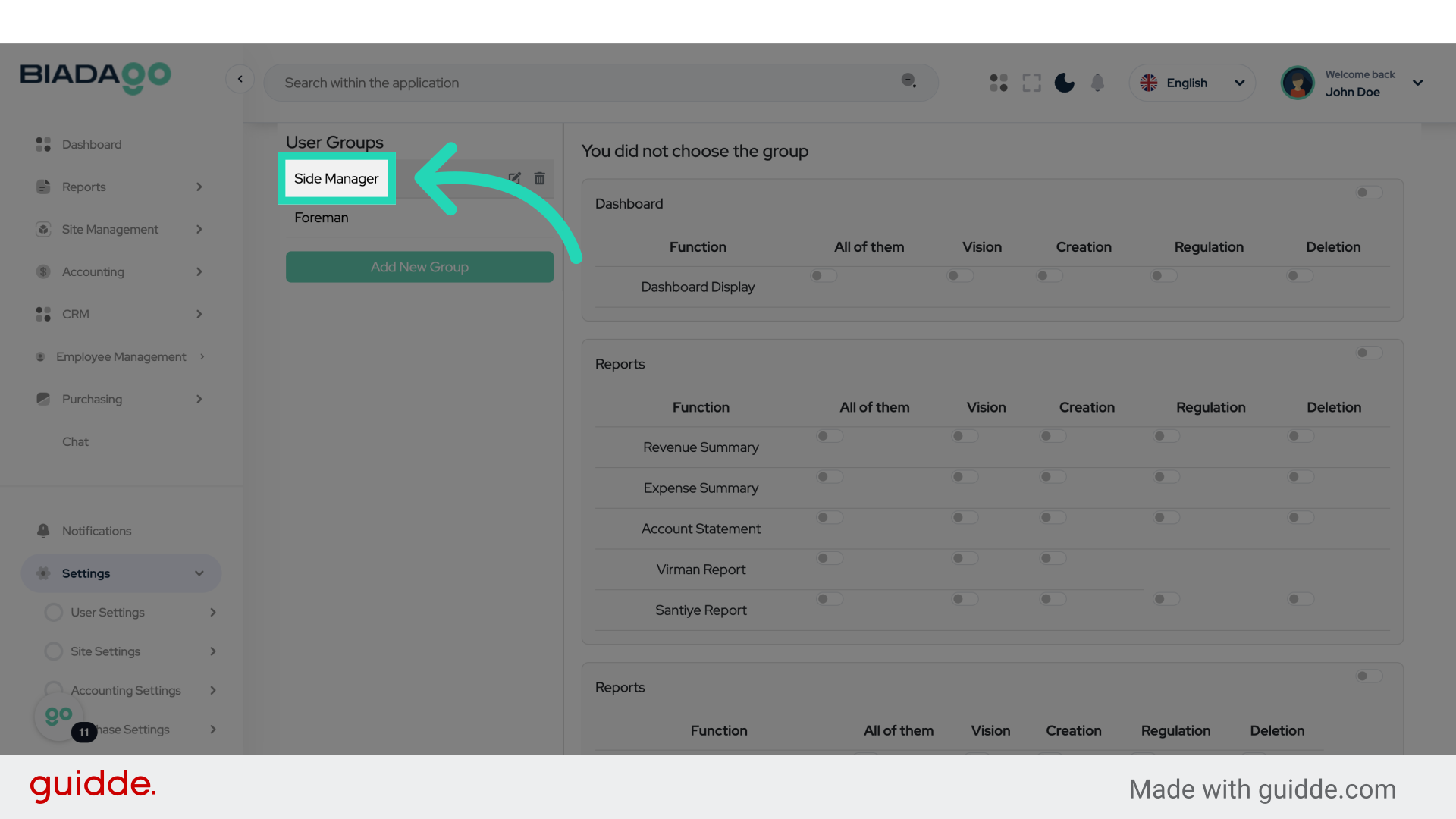Click 'Side Manager'