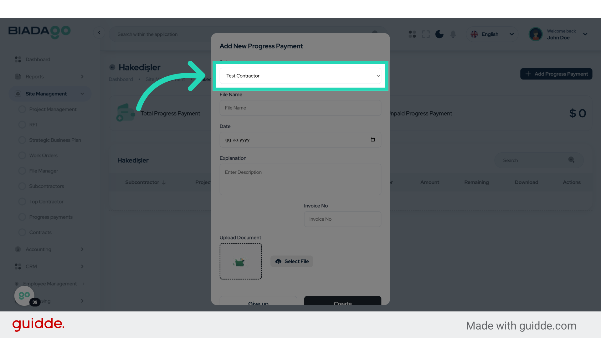 Click 'Test Contractor'