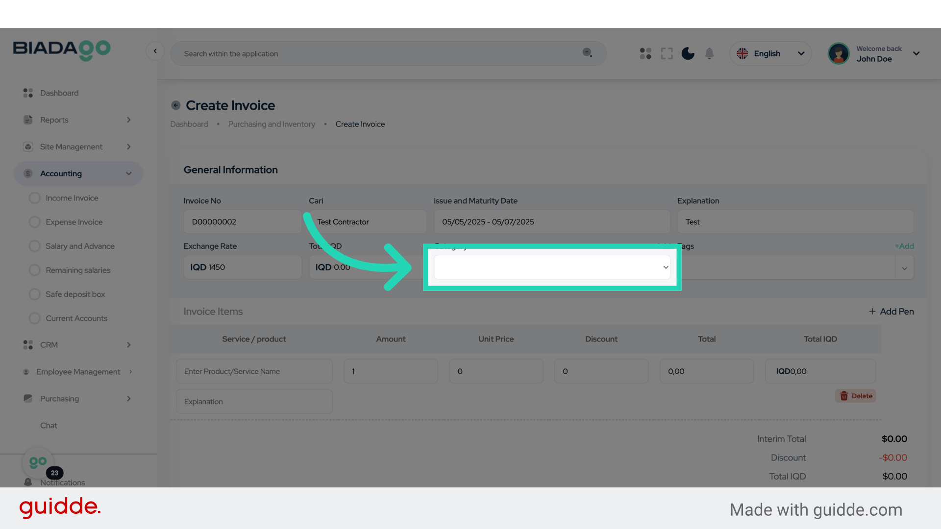 Click 'Test Expense Progress Payment'