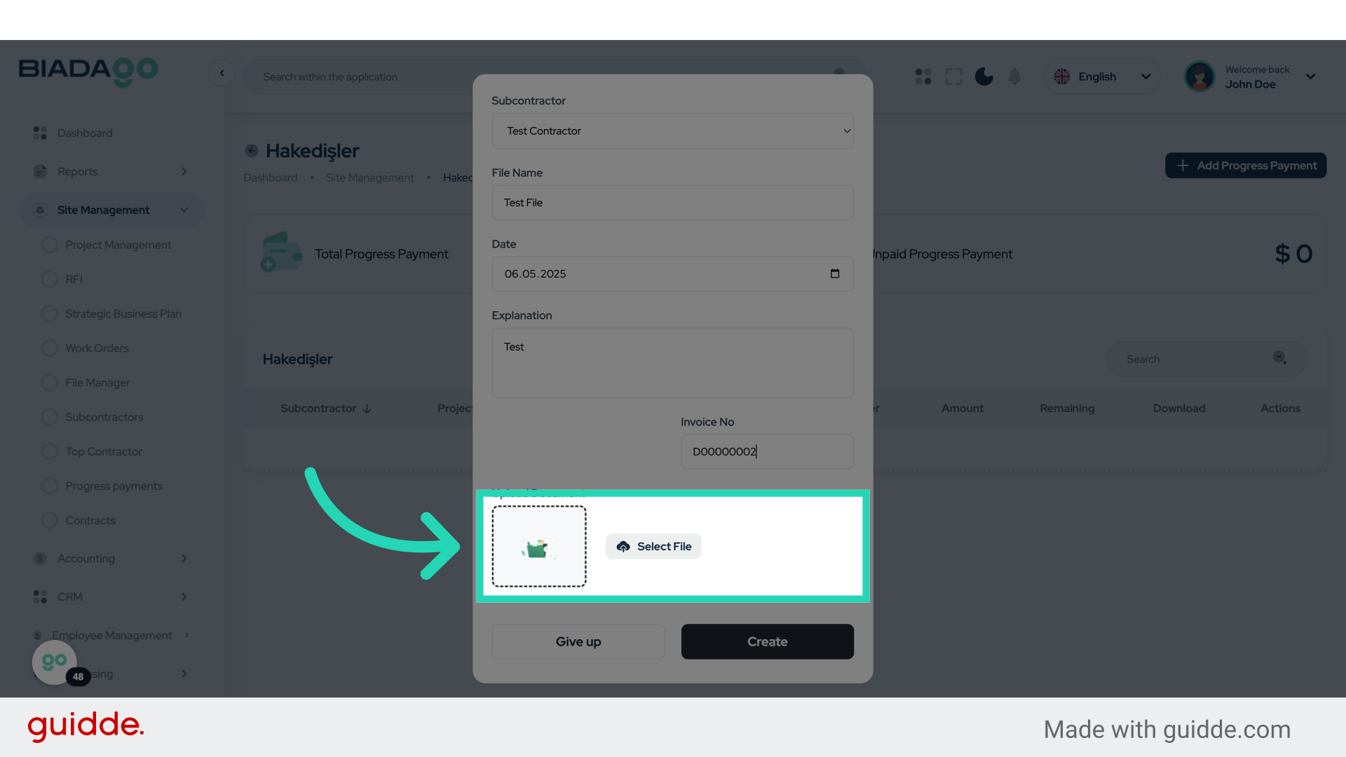 Click 'Upload Document'