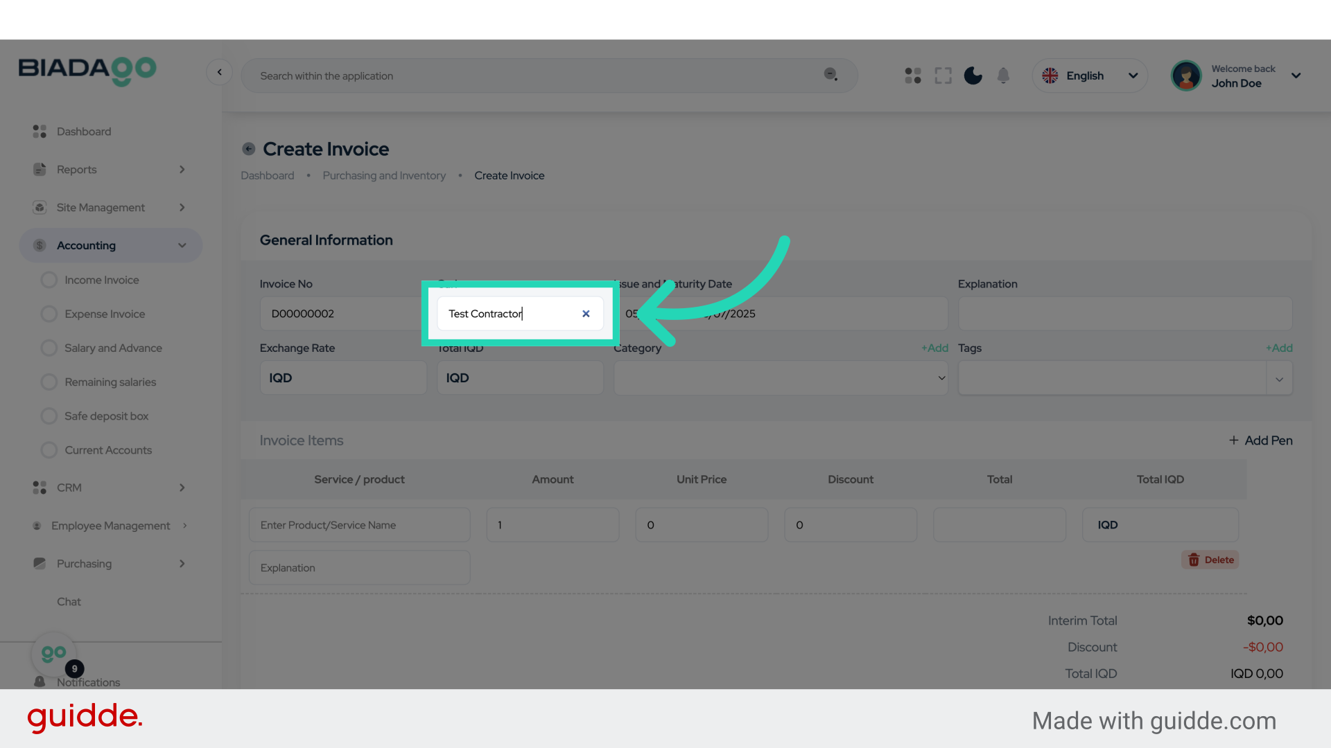 Click 'Test Contractor'