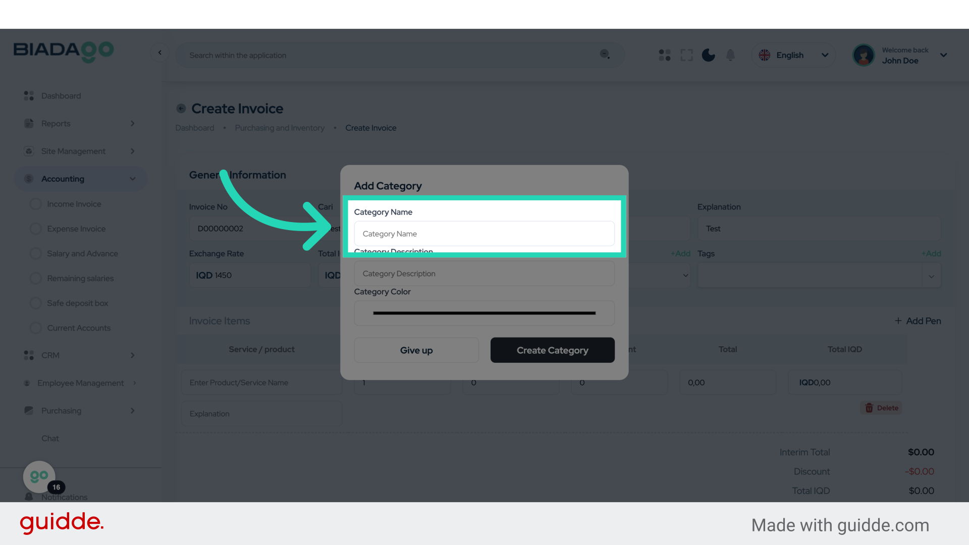 Click 'Category Name'