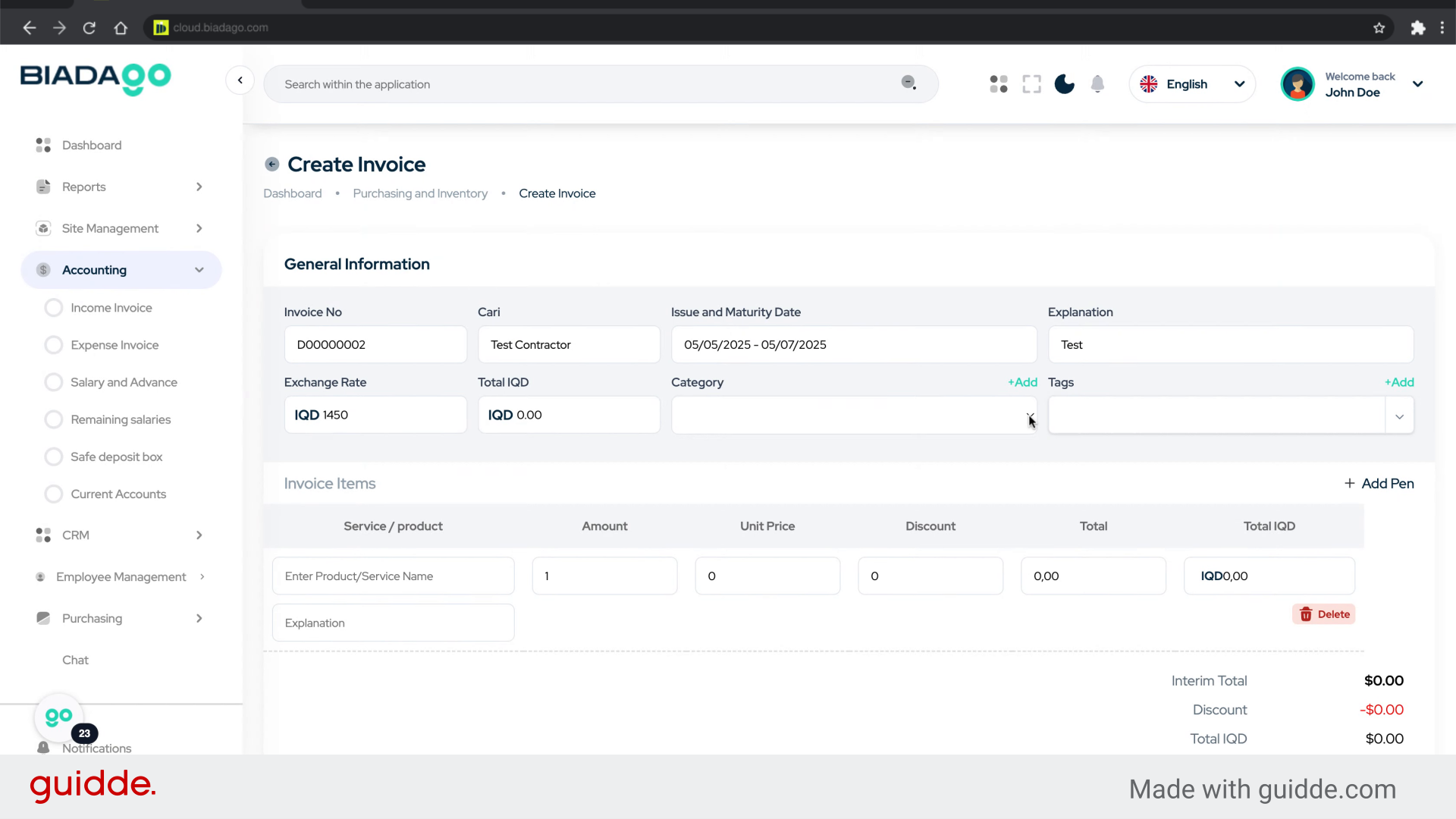 Fill 'Test Expense Progress Payment'