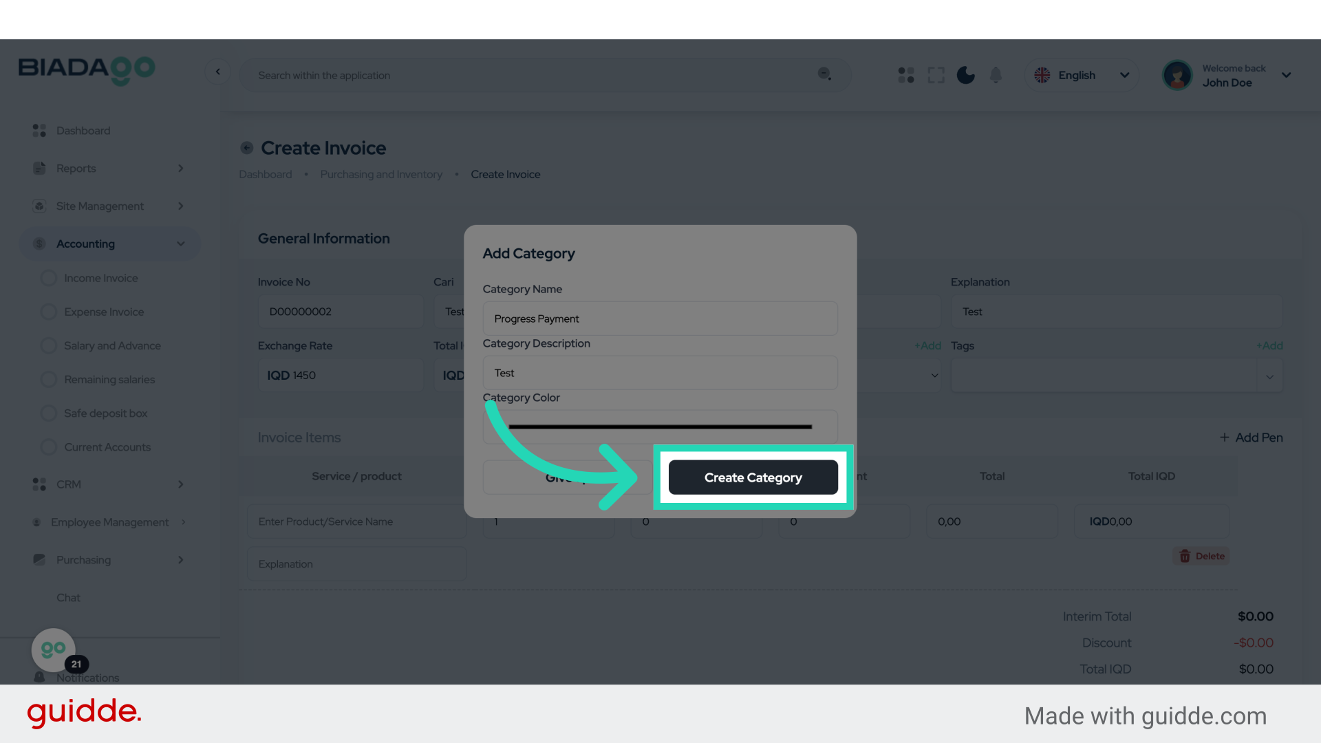 Click 'Create Category'