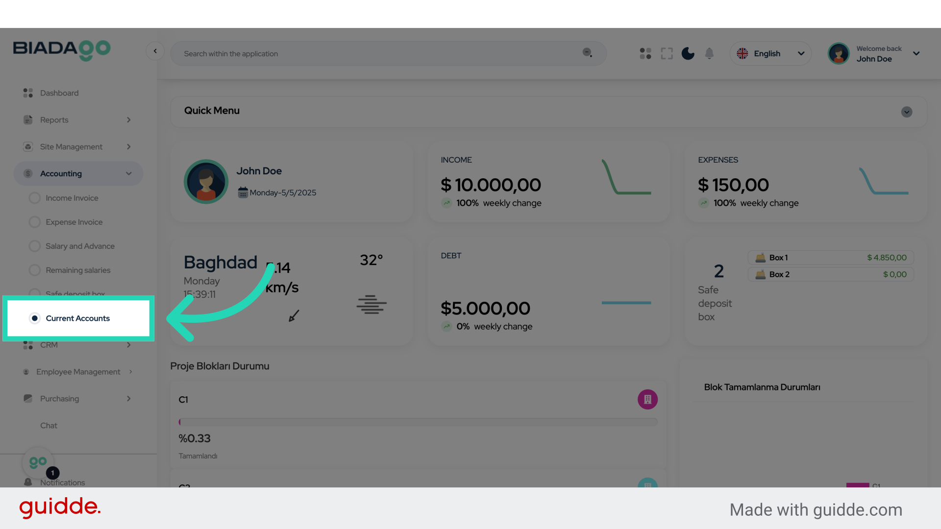 Click 'Current Accounts'