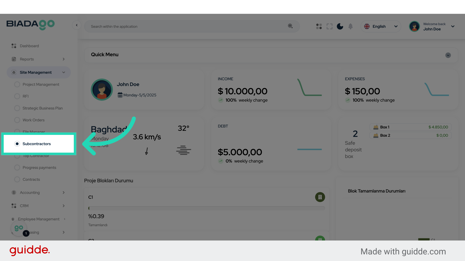 Click 'Subcontractors'