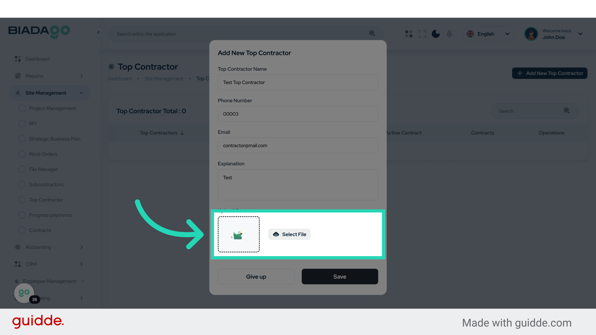 Click 'Upload Contract'