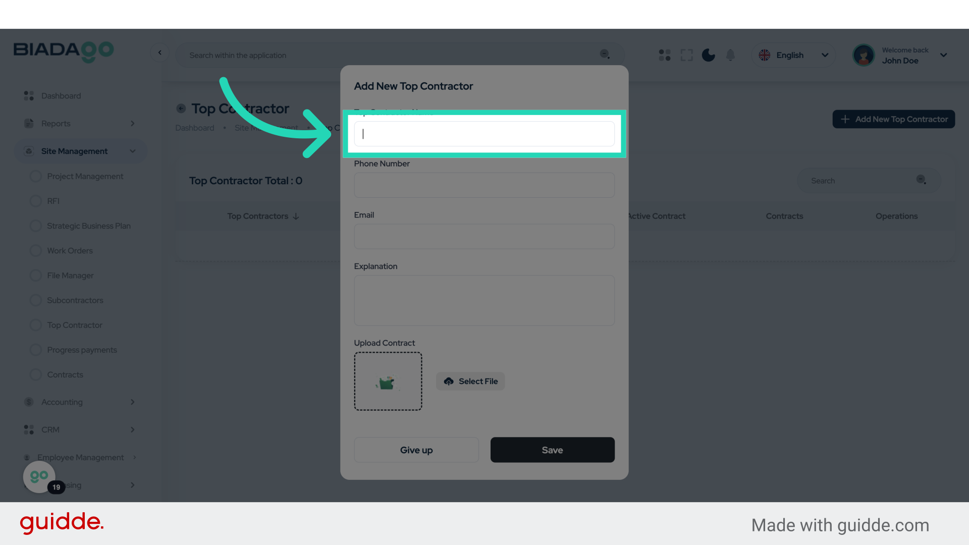 Click 'Top Contractor Name'