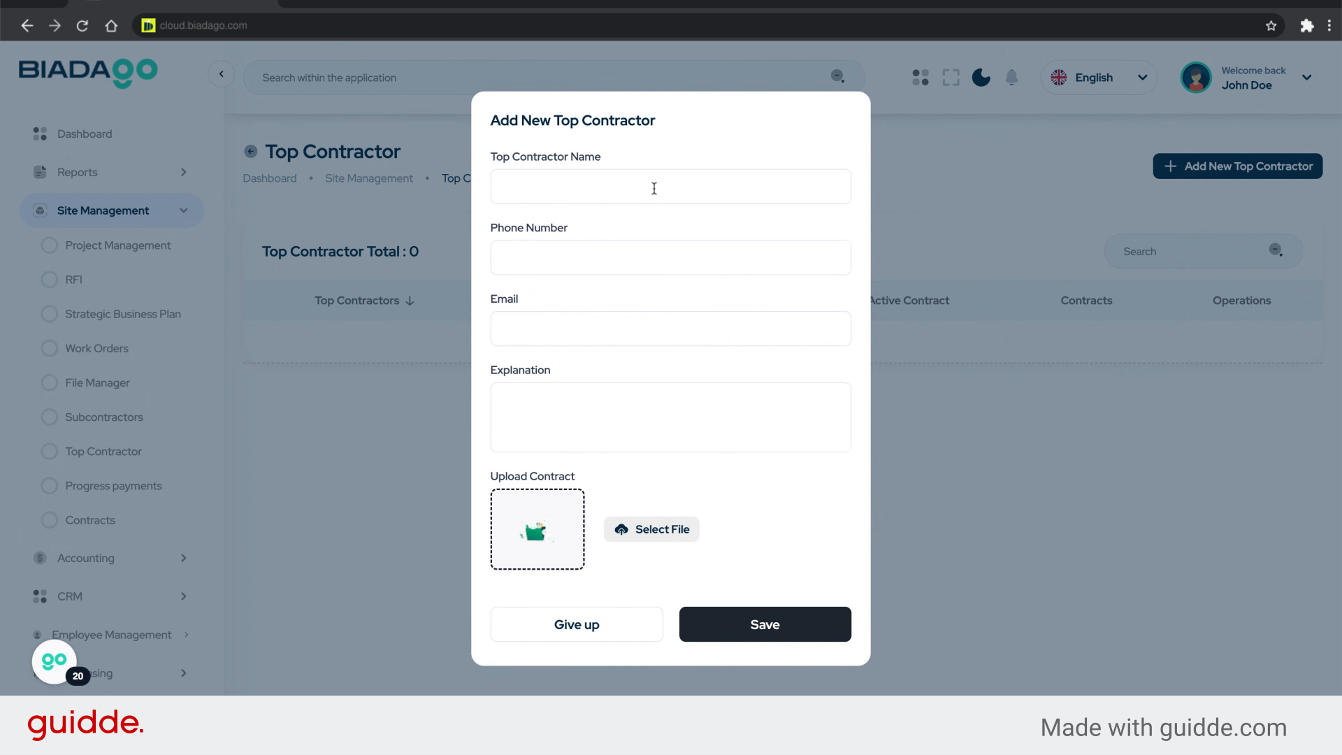 Fill 'Test Top Contractor'