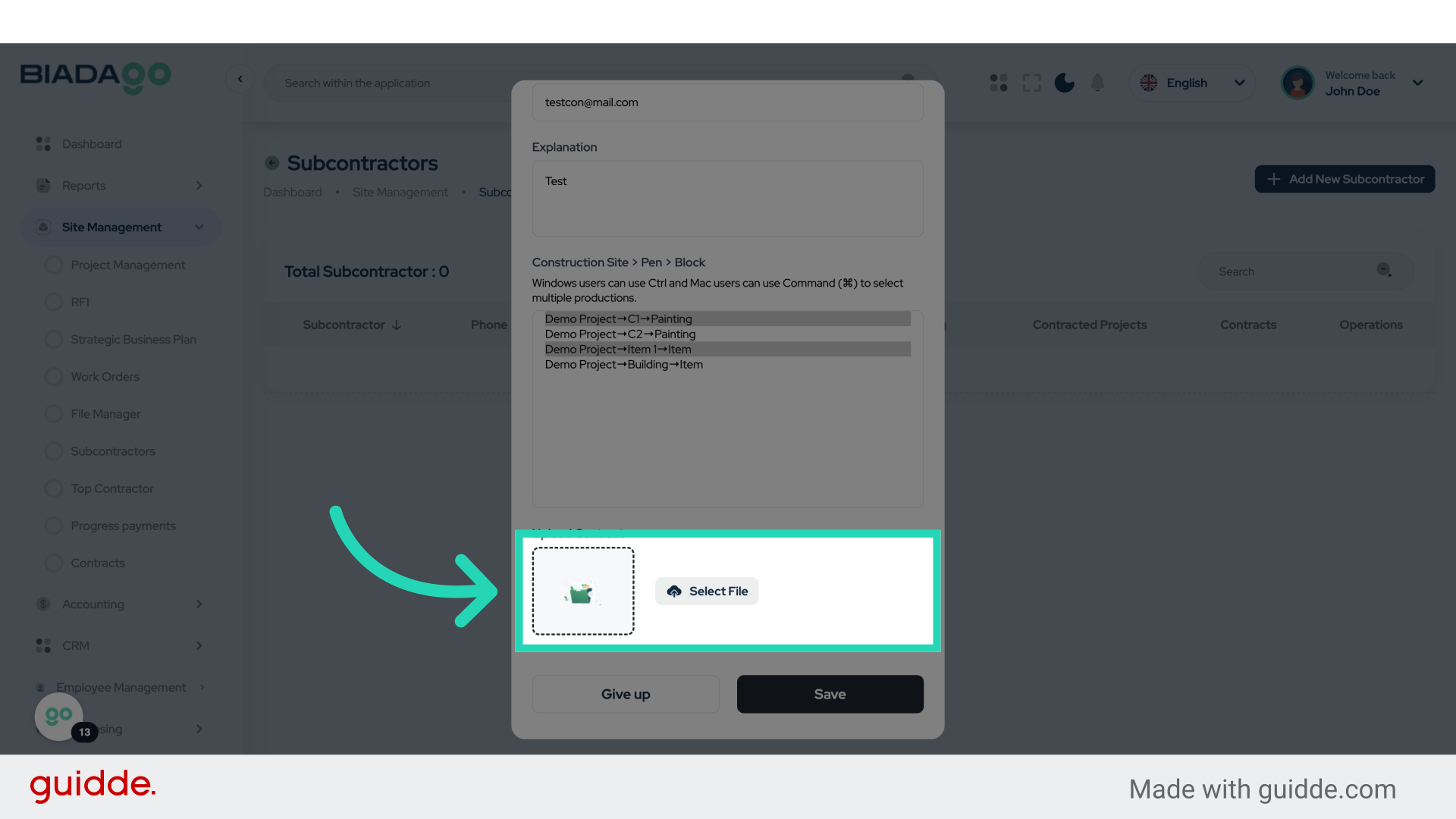 Click 'Upload Contract'