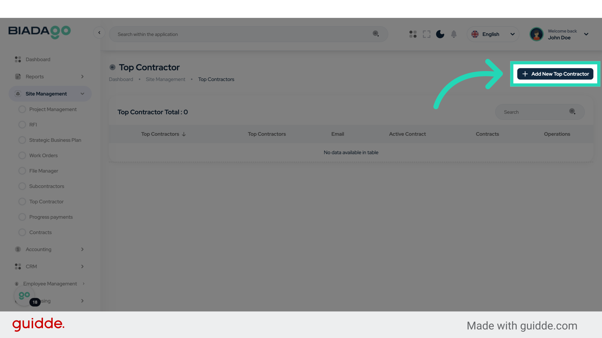 Click 'Add New Top Contractor'