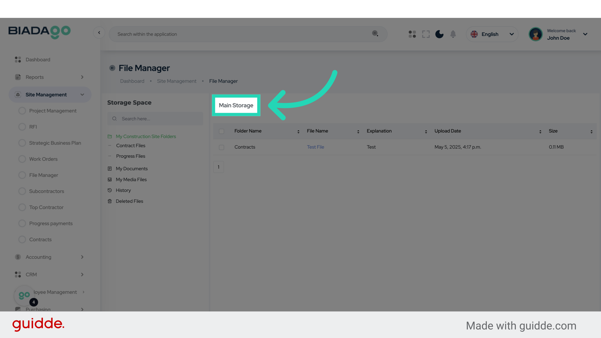 Click 'Main Storage'