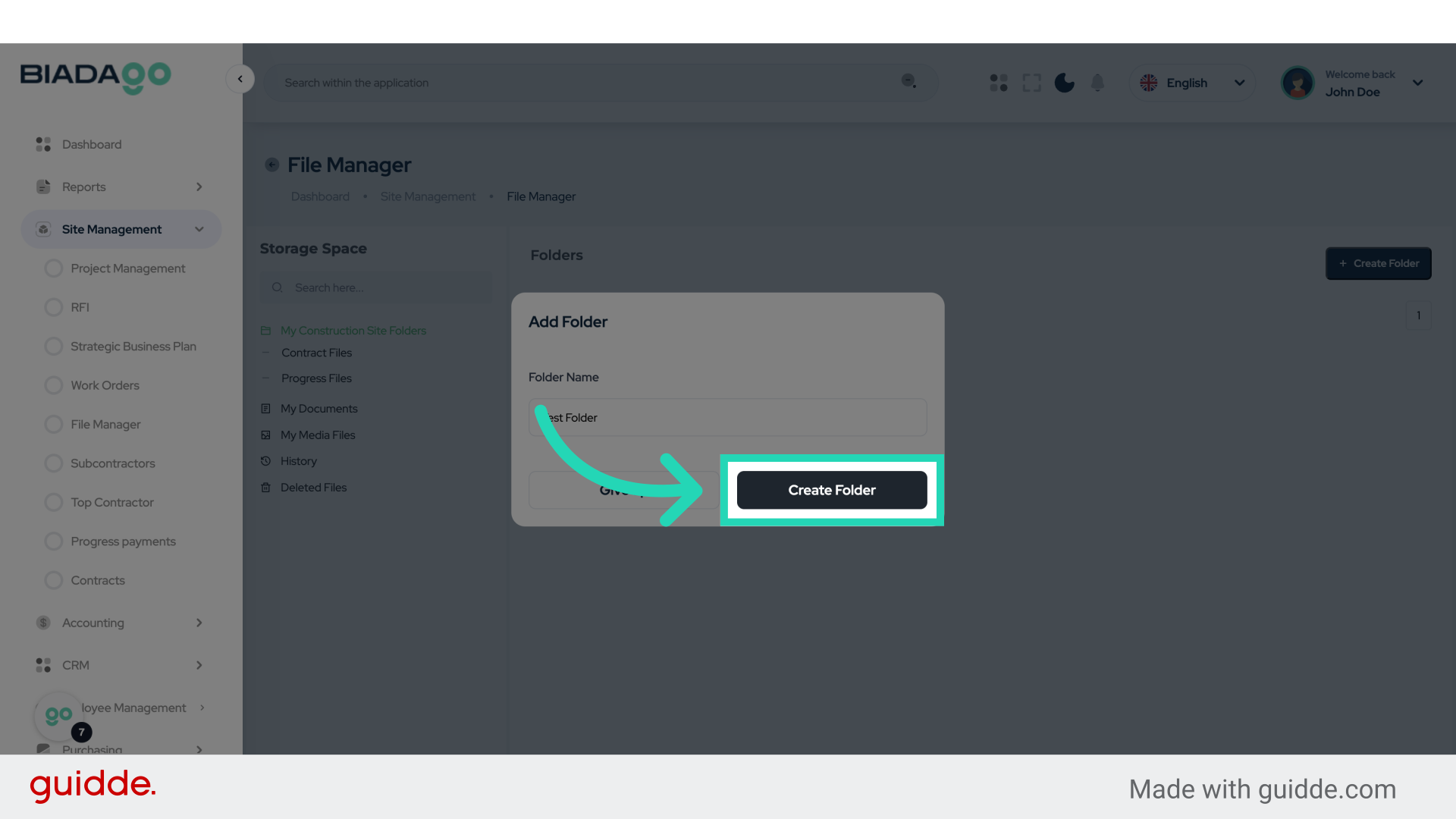 Click 'Create Folder'