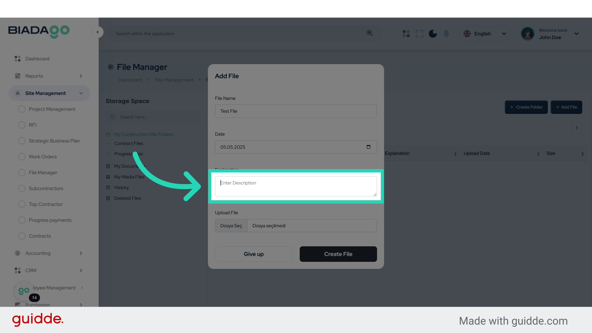 Click 'Enter Description'