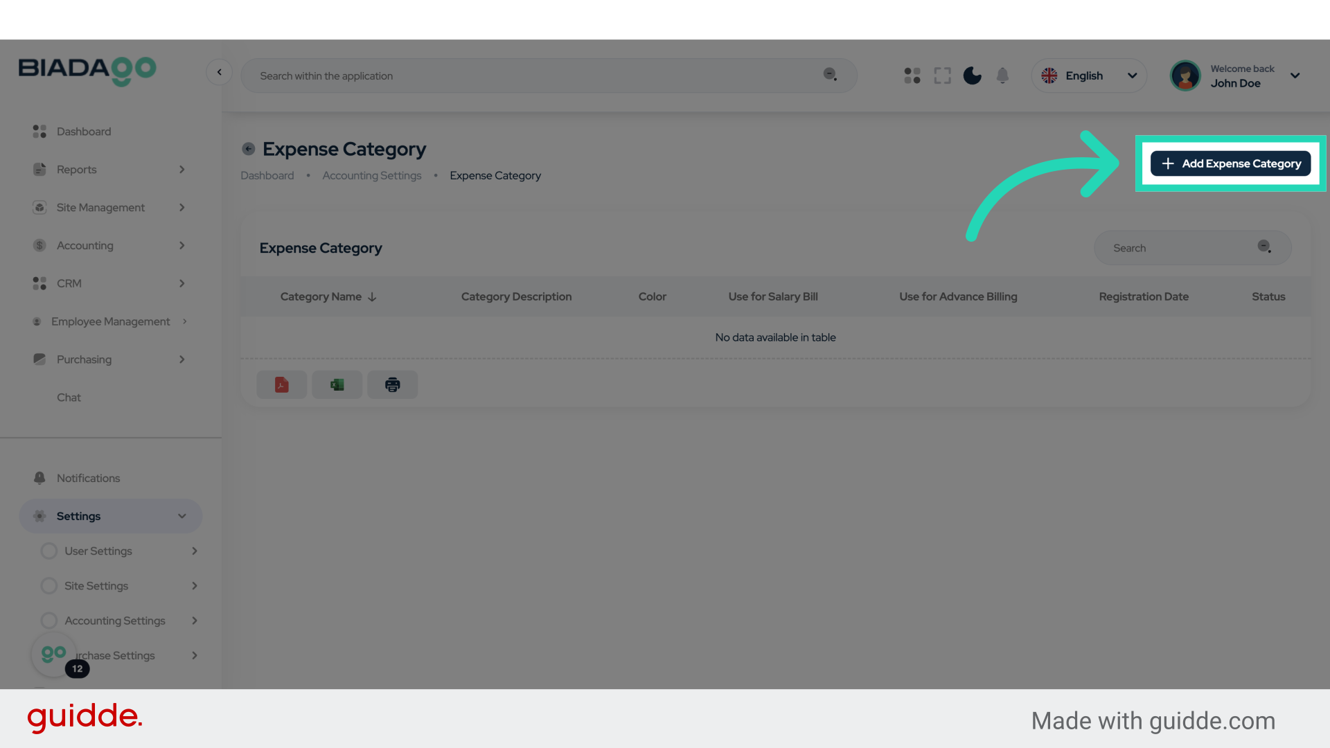 Click 'Add Expense Category'