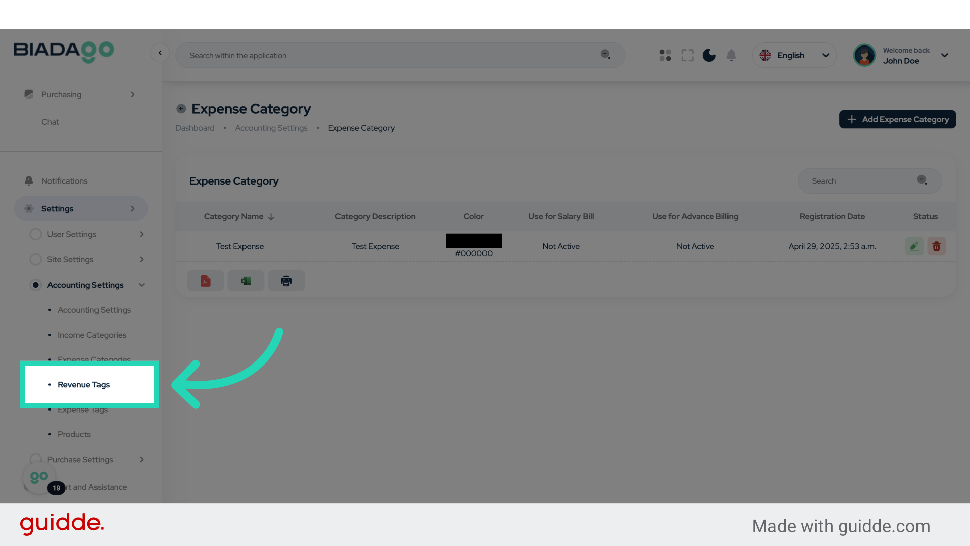 Click 'Revenue Tags'