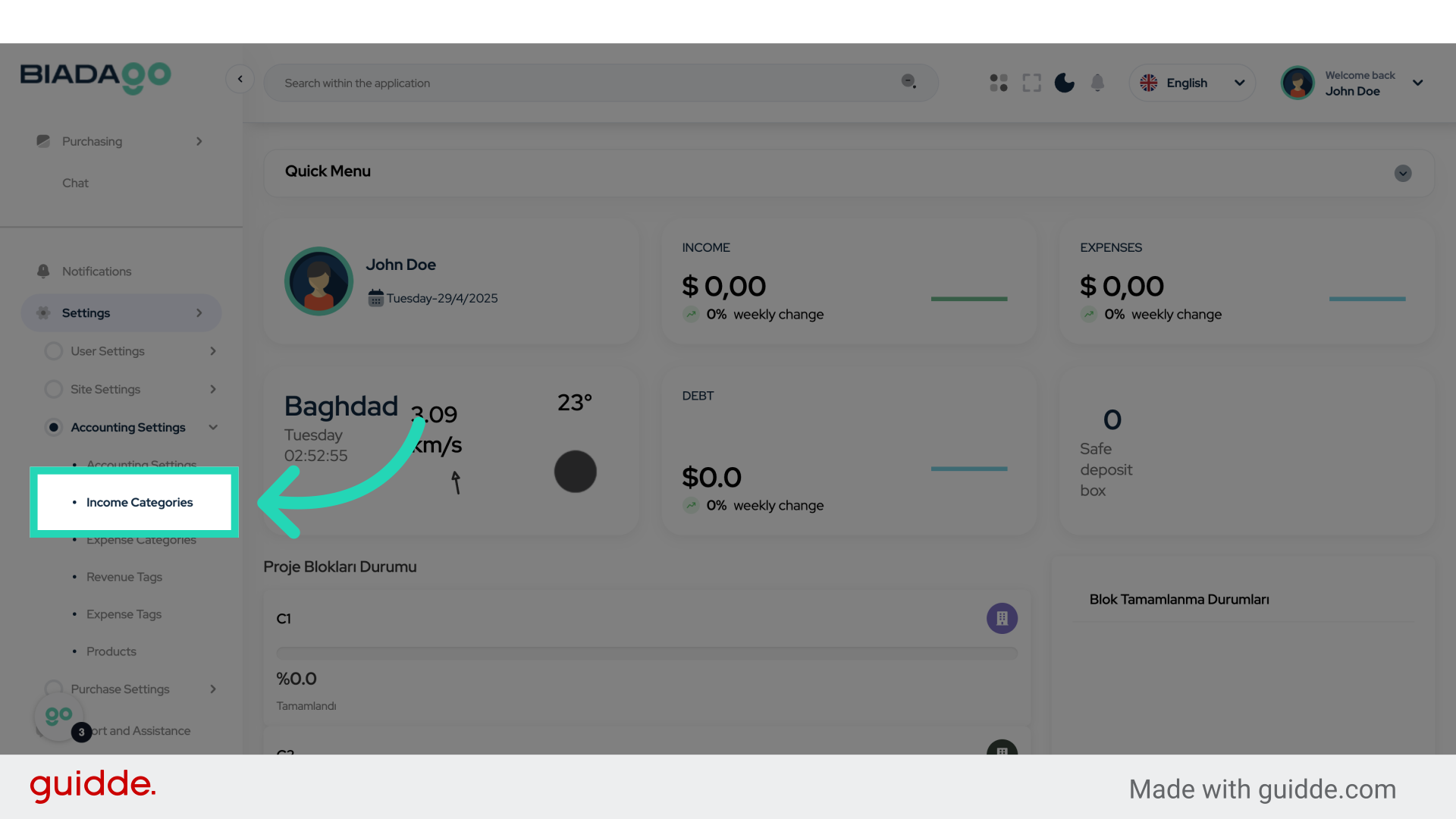 Click 'Income Categories'