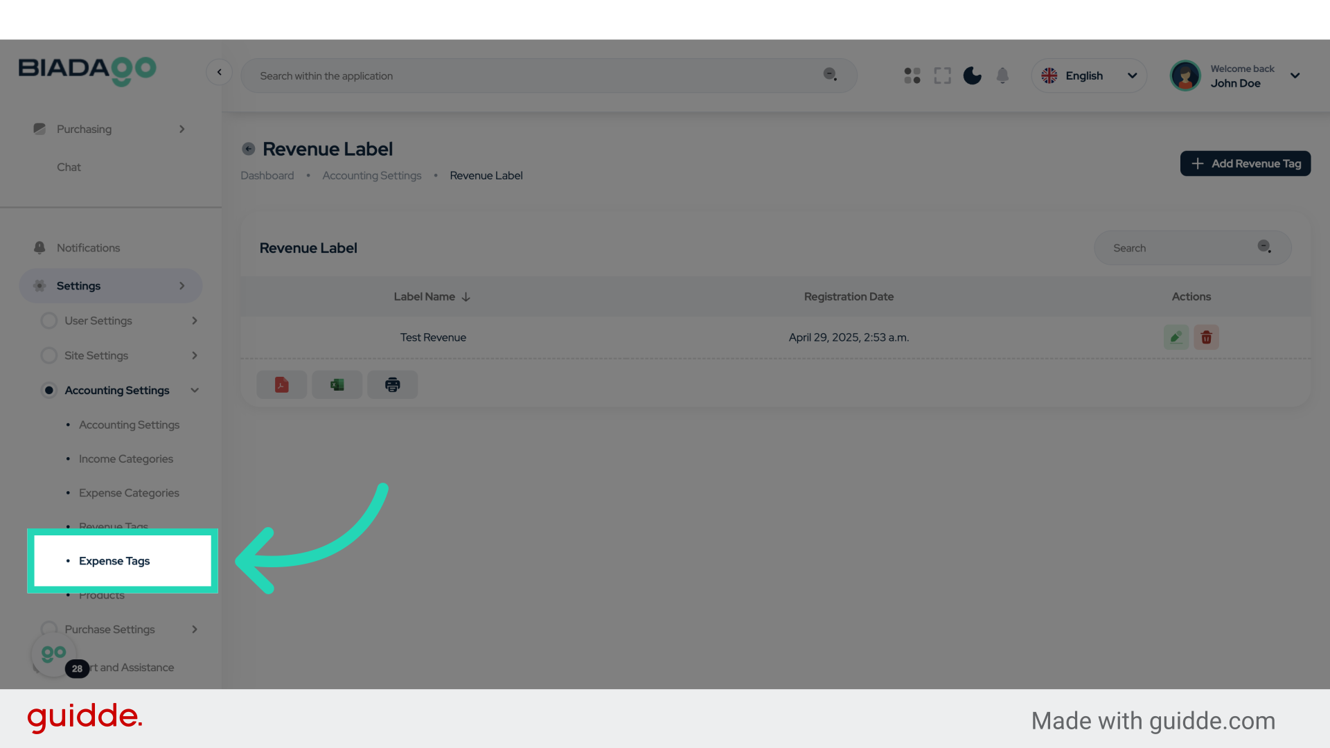 Click 'Expense Tags'