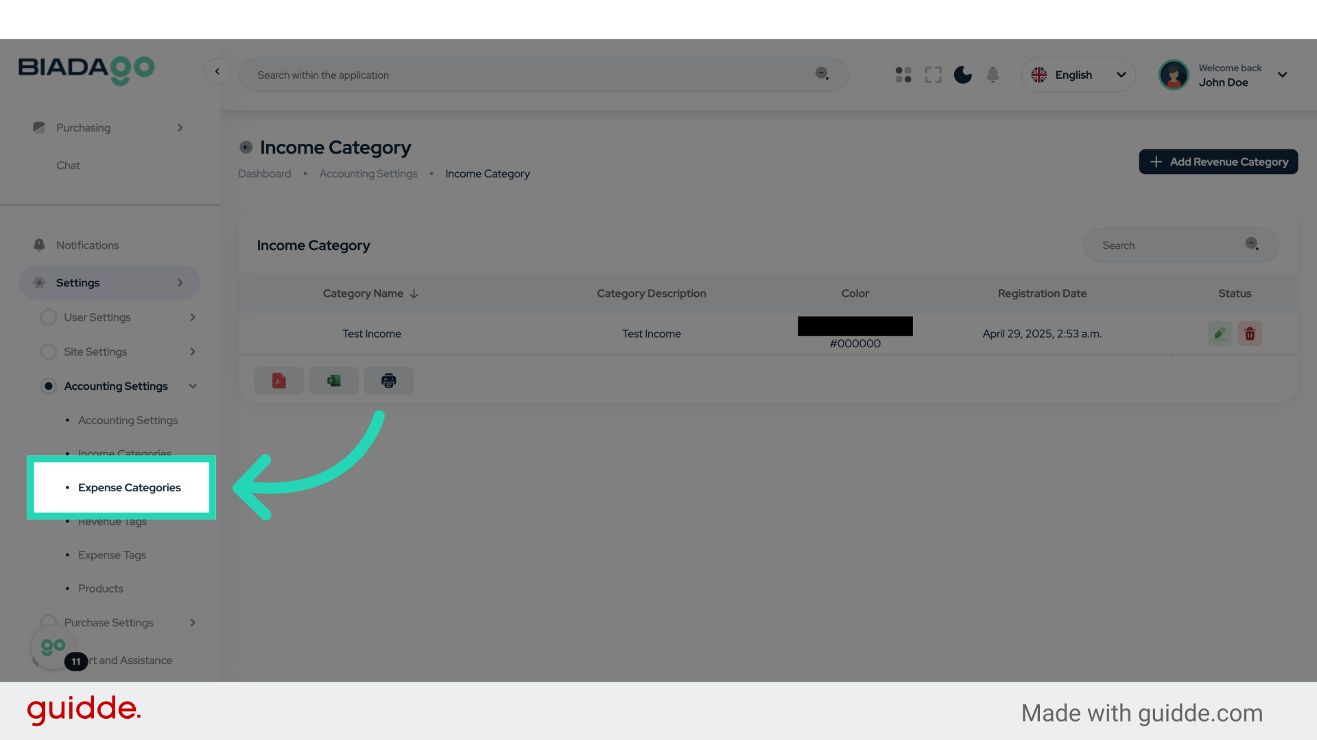 Click 'Expense Categories'