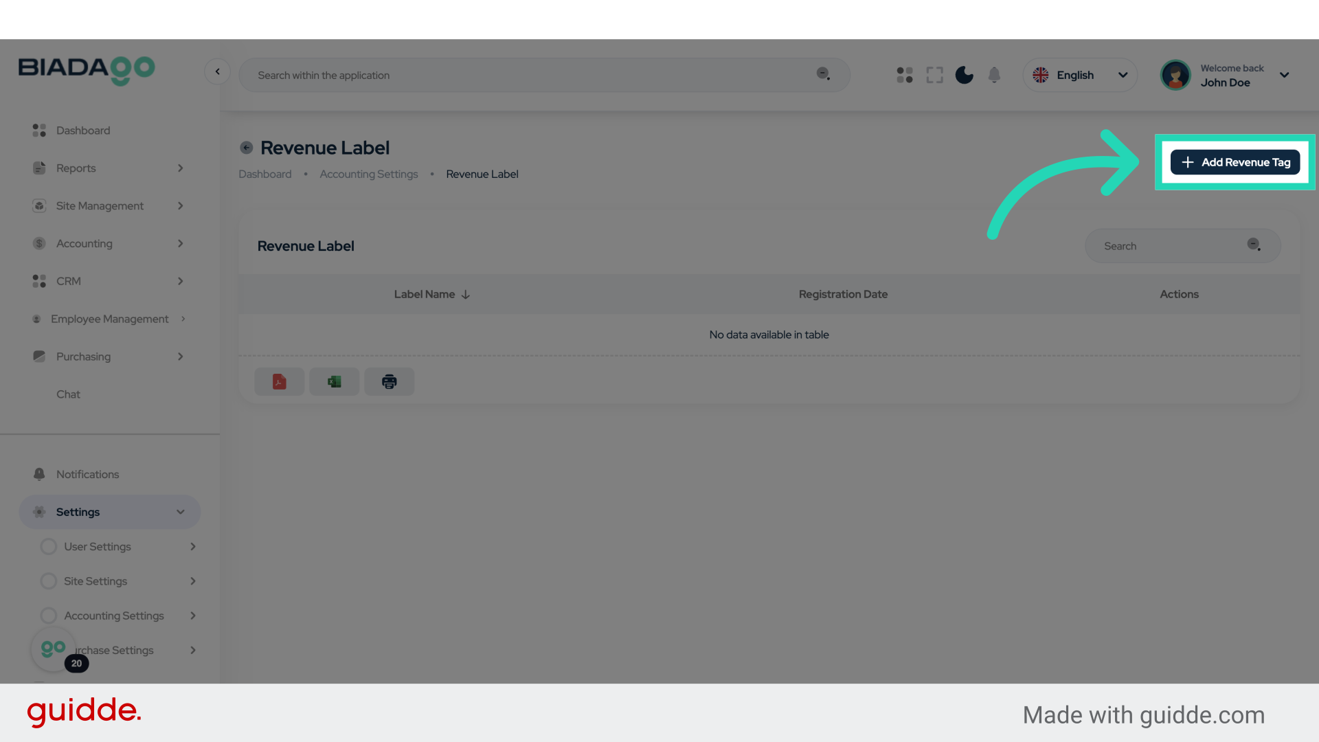 Click 'Add Revenue Tag'