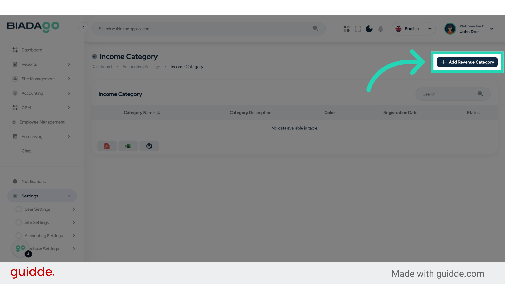 Click 'Add Revenue Category'