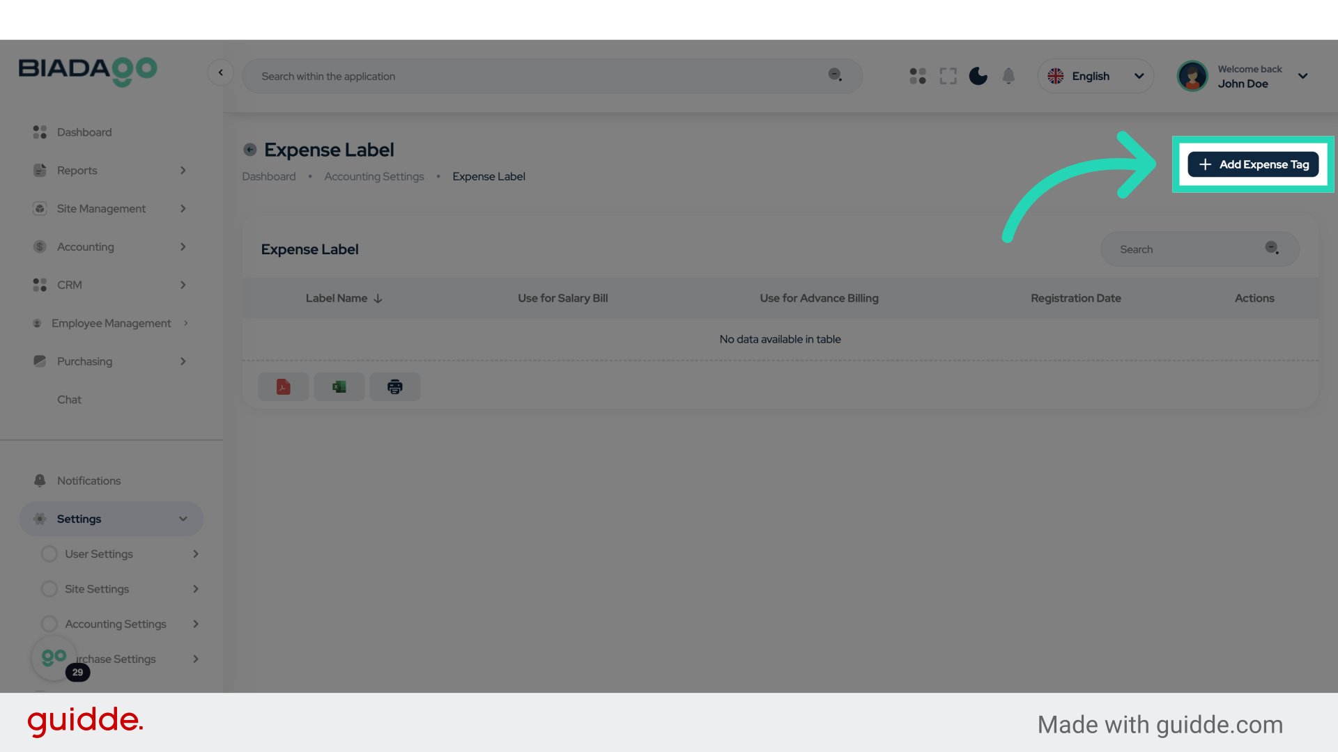 Click 'Add Expense Tag'