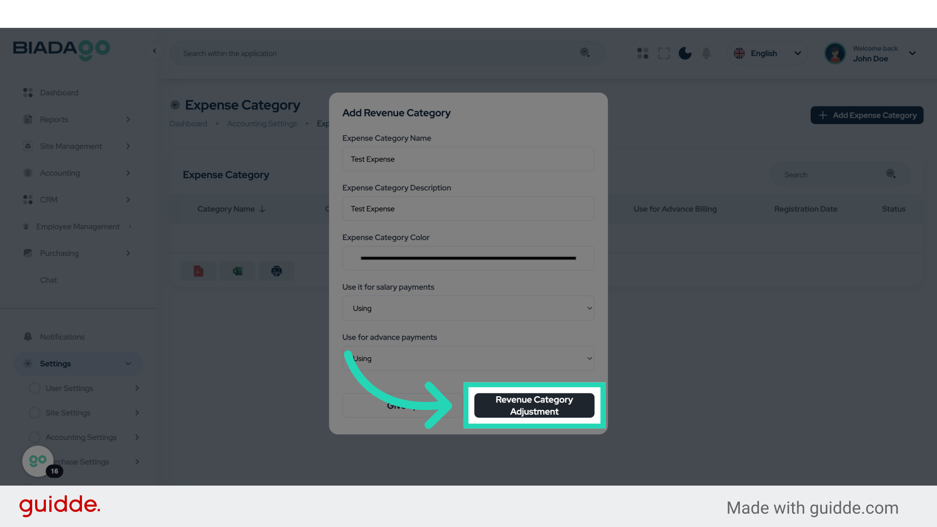 Click 'Revenue Category Adjustment'