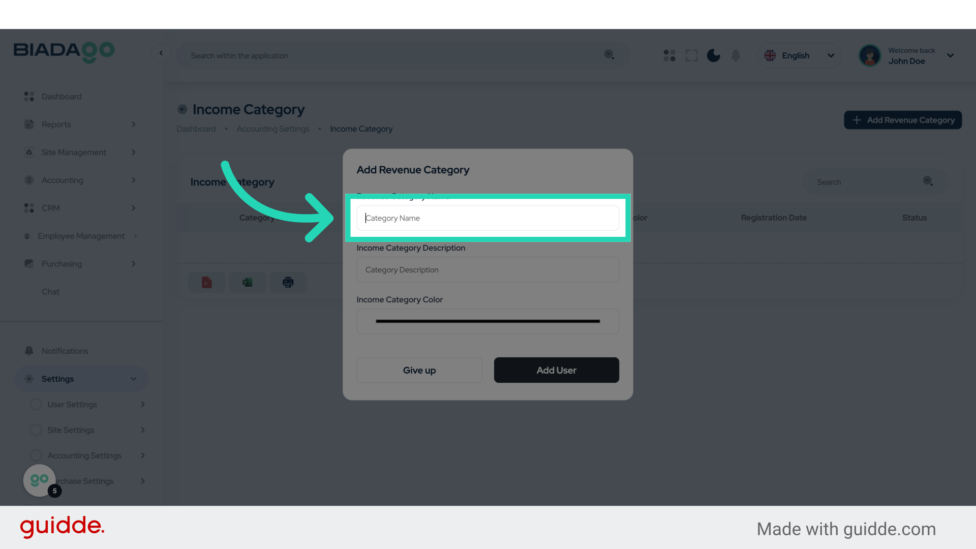 Click 'Revenue Category Name'
