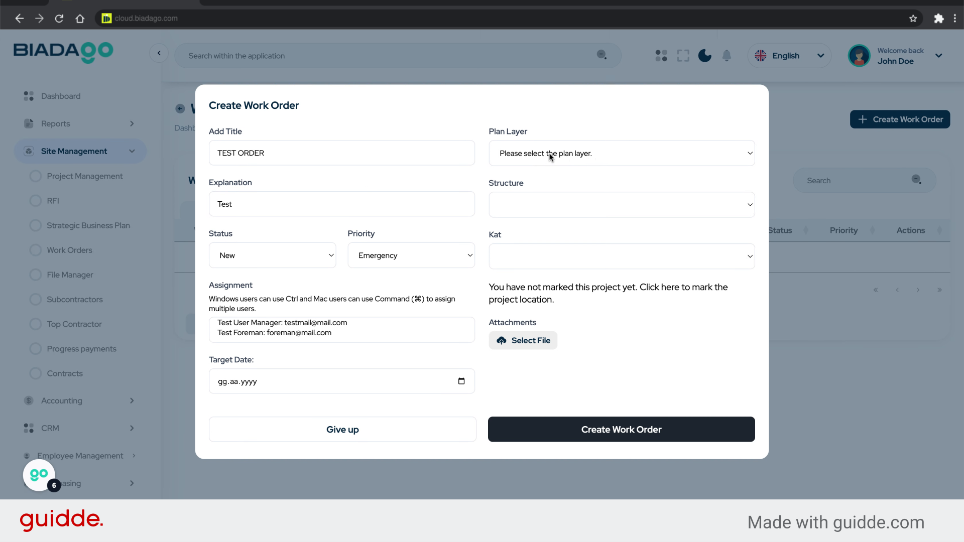 Fill 'Please select the plan layer. Demo Project: Demo Project Demo...'