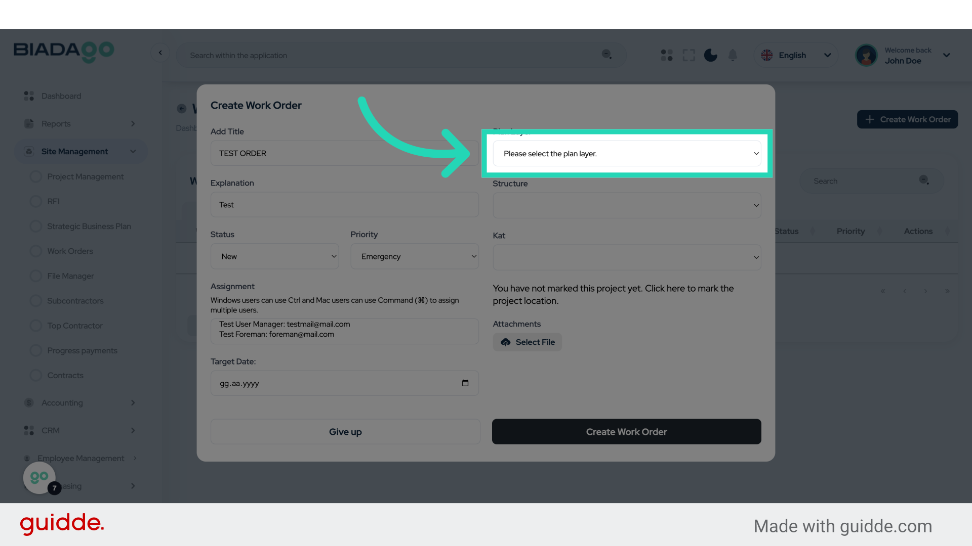 Click 'Please select the plan layer. Demo Project: Demo Project Demo...'