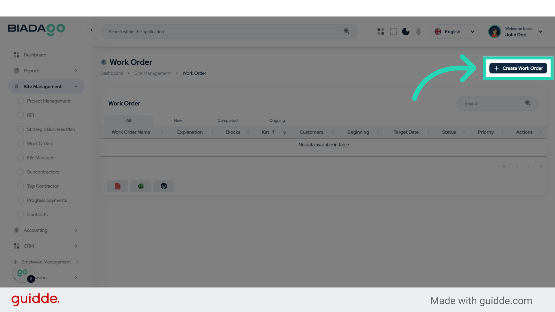 Click 'Create Work Order'