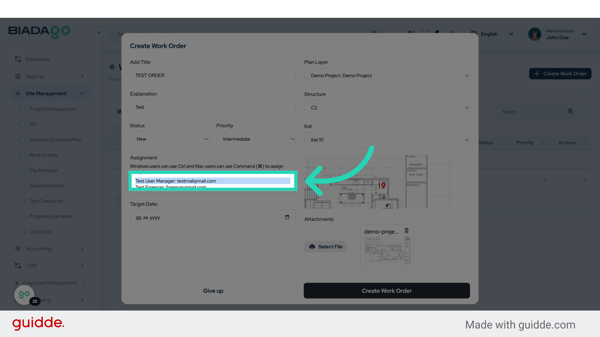 Click 'Test User Manager: testmail@mail.com'