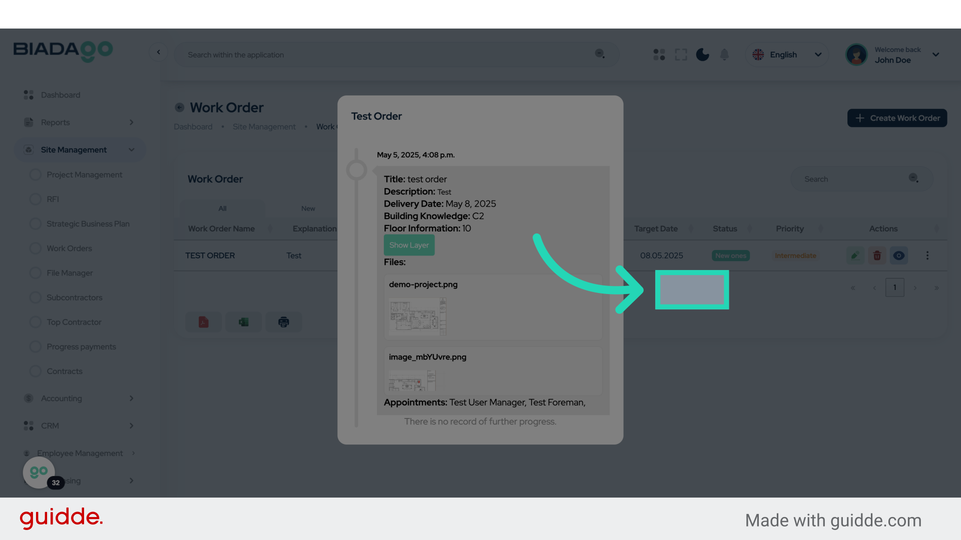 Click 'test order May 5, 2025, 4:08 p.m. Title: test order...'
