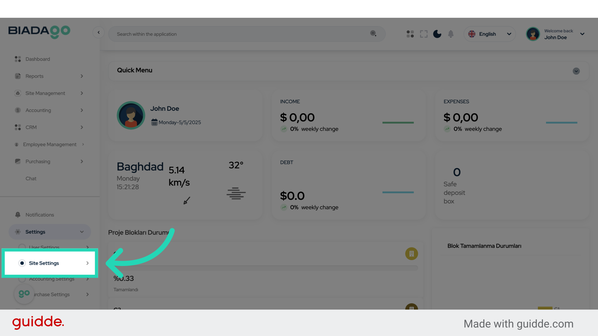 Click 'Site Settings'
