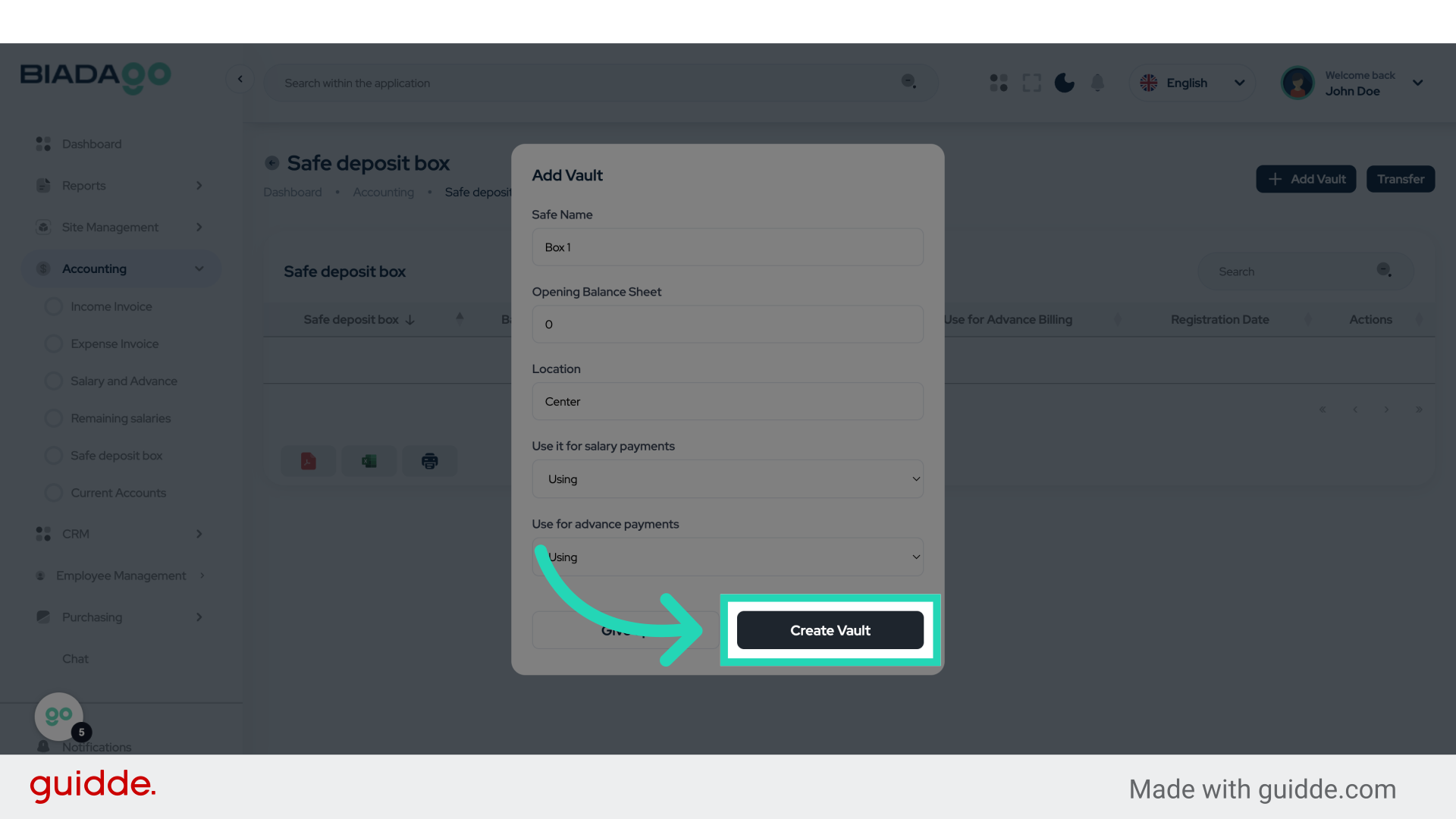 Click 'Create Vault'