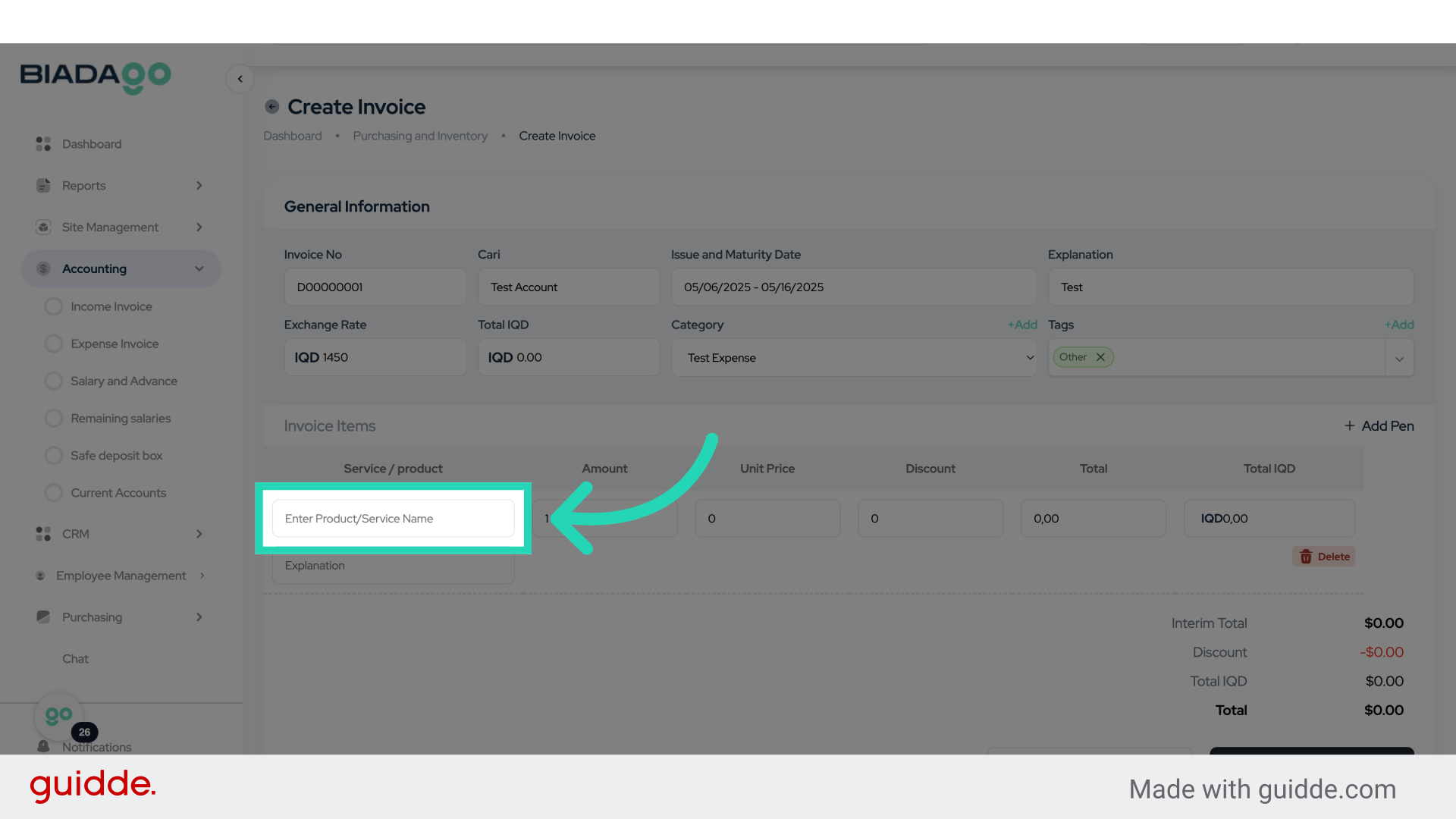 Click 'Enter Product/Service Name'