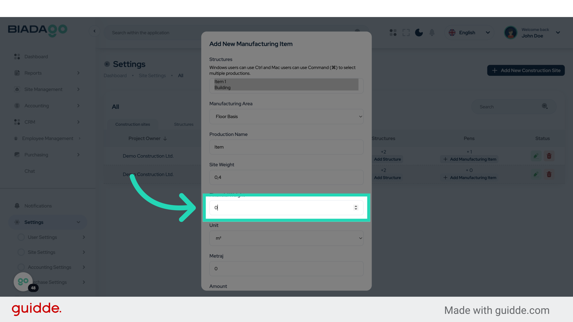 Click 'Project Name'