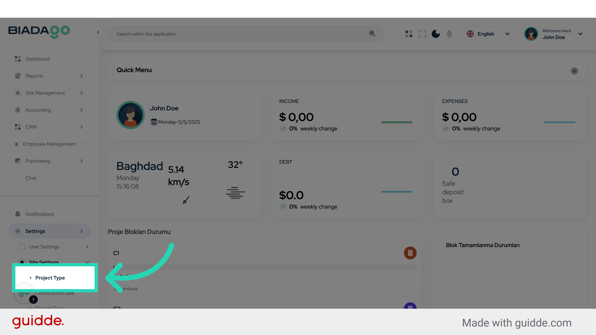 Click 'Project Type'