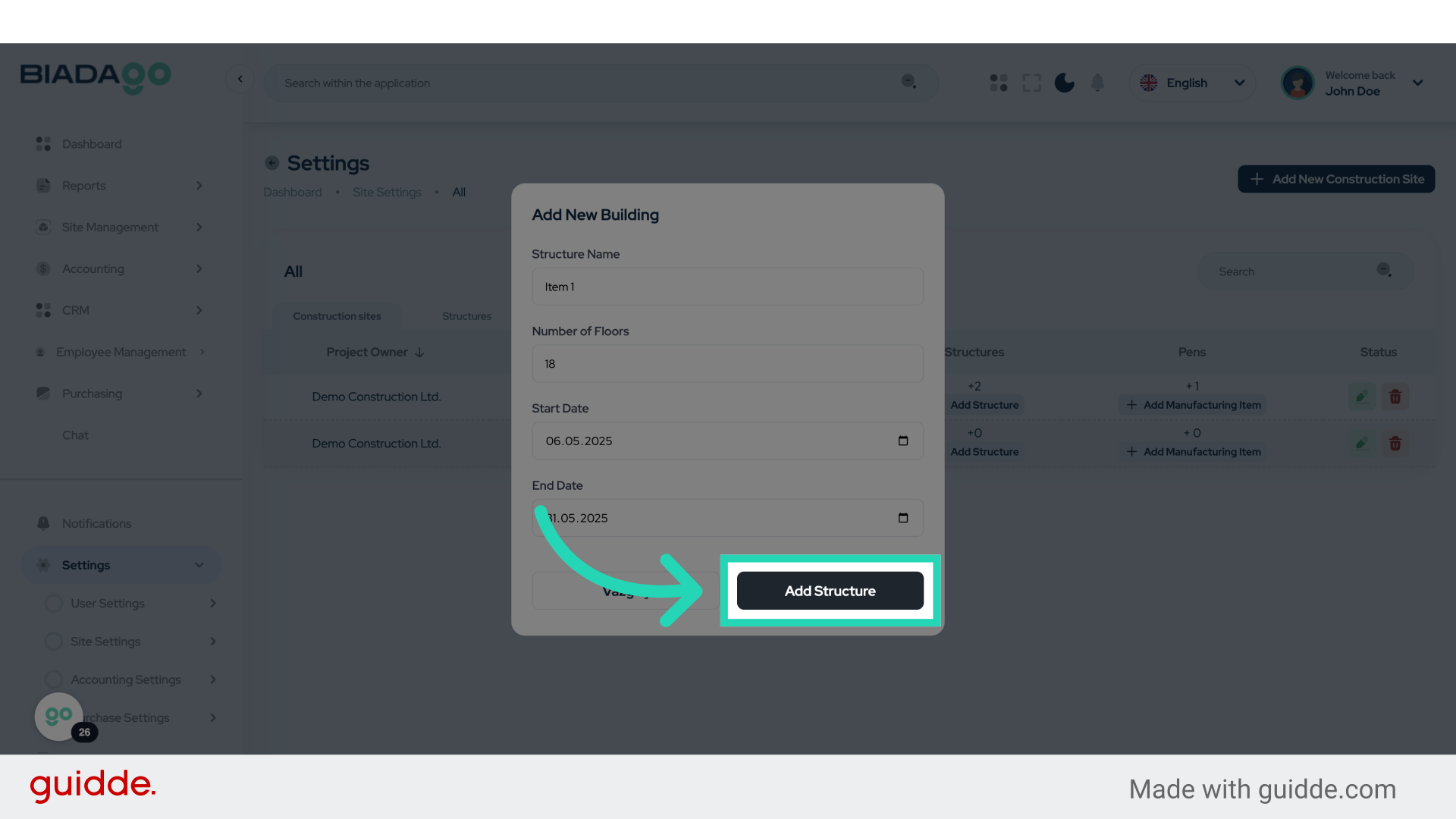 Click 'Add Structure'
