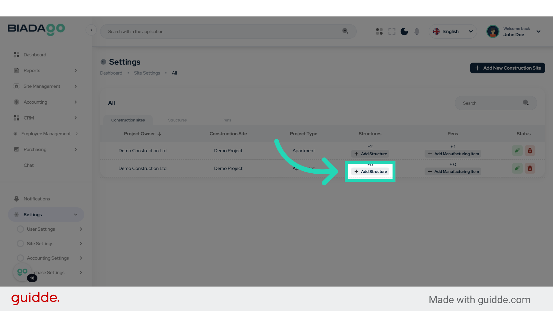 Click 'Add Structure'