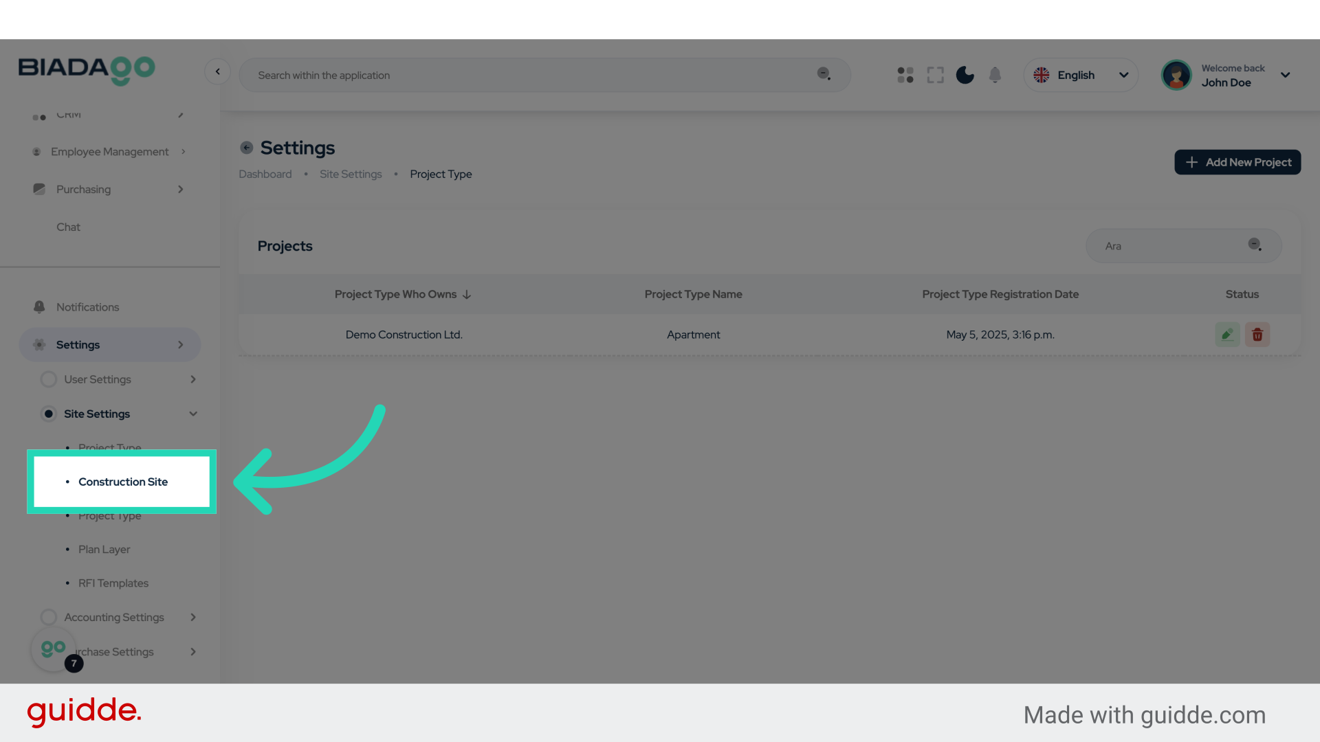 Click 'Construction Site'