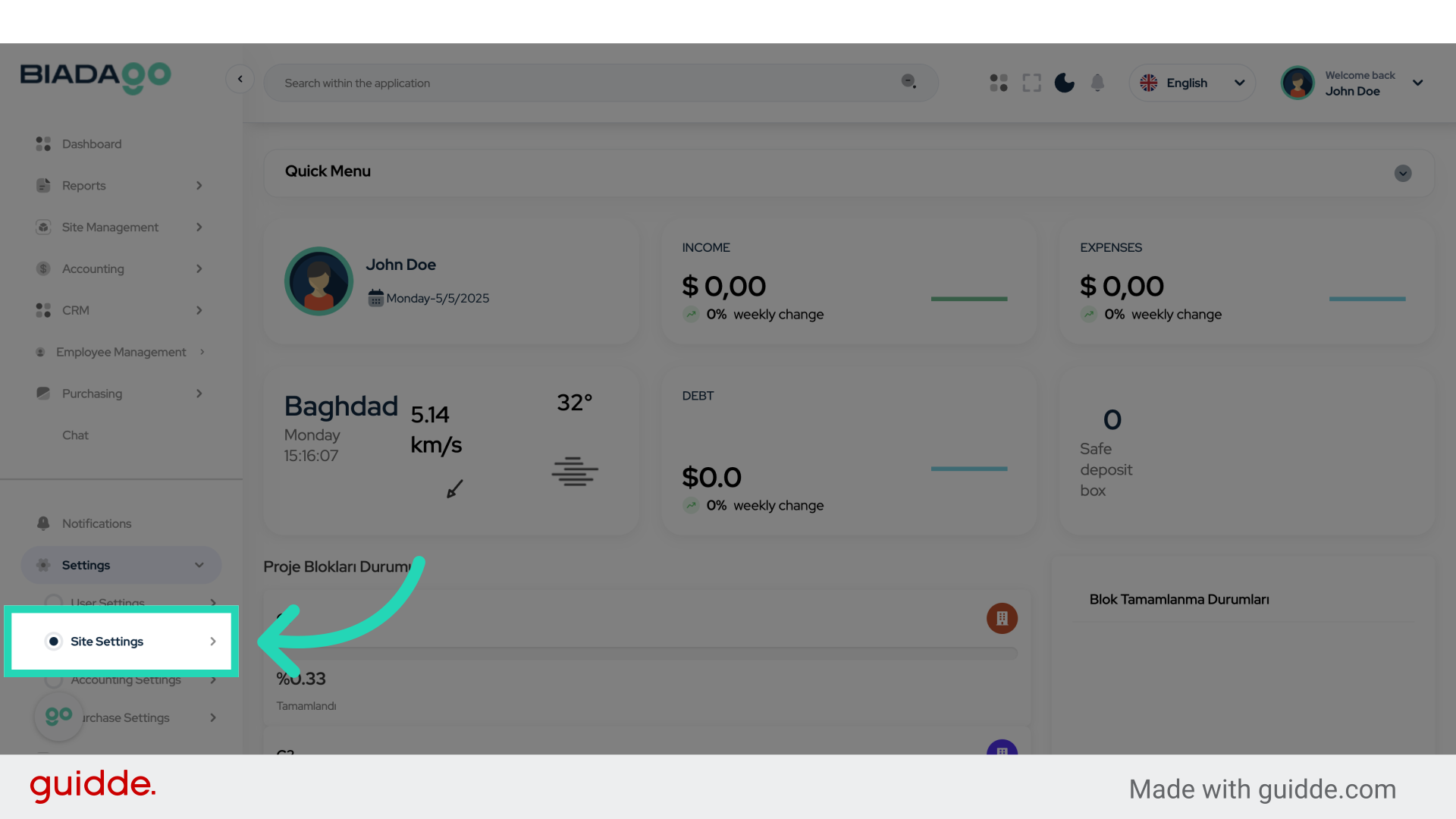 Click 'Site Settings'