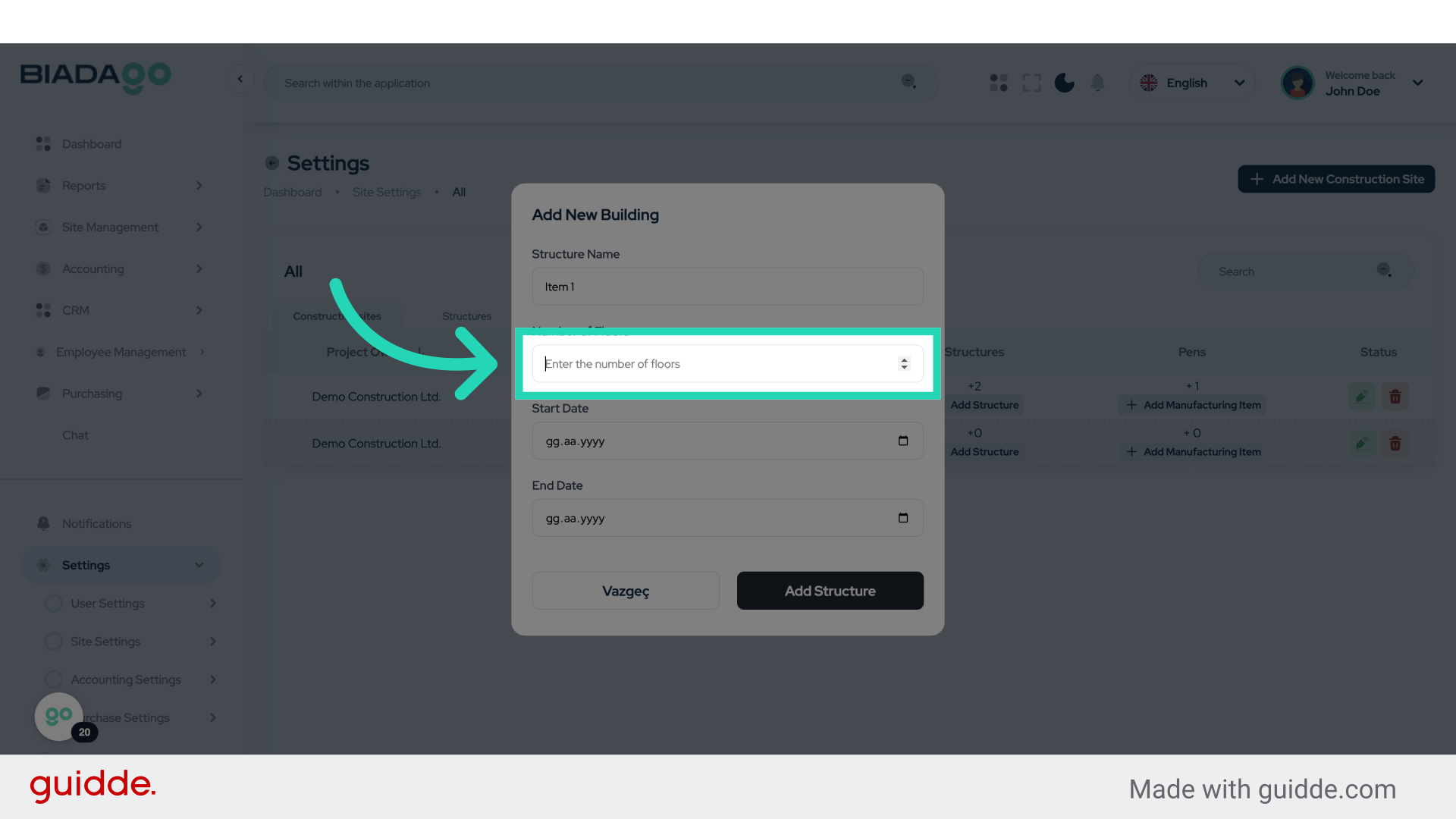 Click 'Project Name'