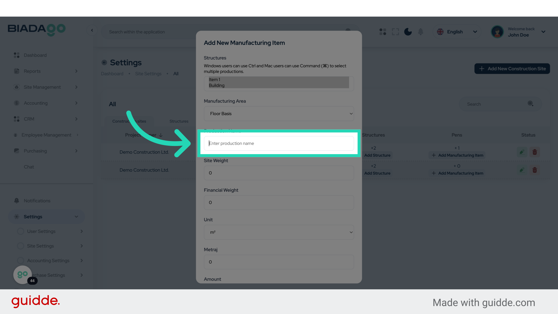 Click 'Project Name'
