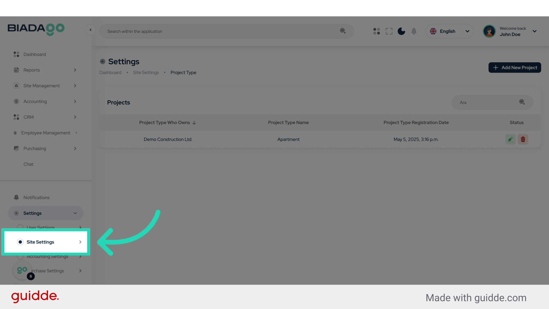 Click 'Site Settings'