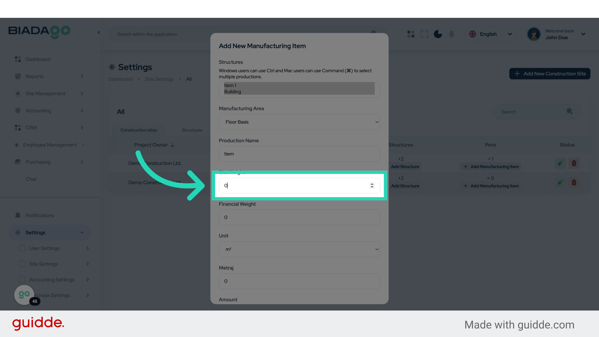 Click 'Project Name'